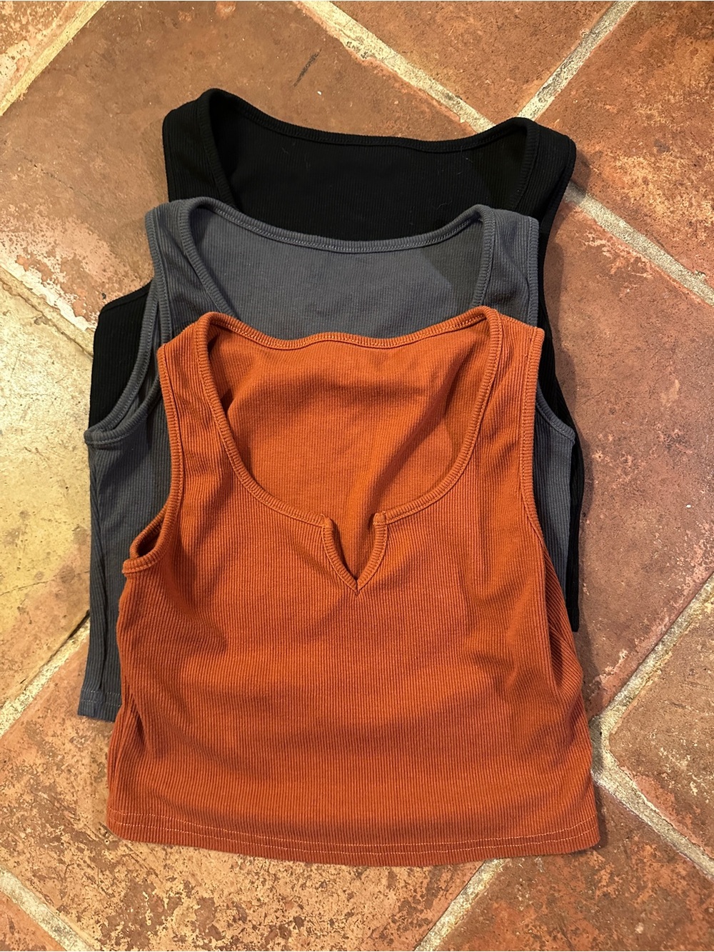 Ribbed Cropped Tank Top - Orange, Gray & Black - Women
